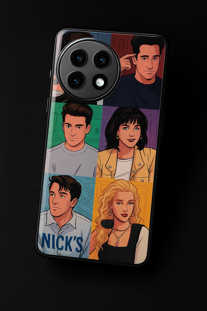 FRIENDS Retro Reels Premium Glass Back Cover For One Plus 13, 12, 11, 10, Nord Series The Case & Co