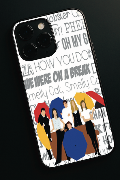 FRIENDS Umbrella Squad Premium Glass Back Cover For iPhone 11,12,13,14,15,16,17 Models The Case & Co