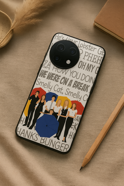 FRIENDS Umbrella Squad Premium Glass Back Cover For One Plus 13, 12, 11, 10, Nord Series The Case & Co