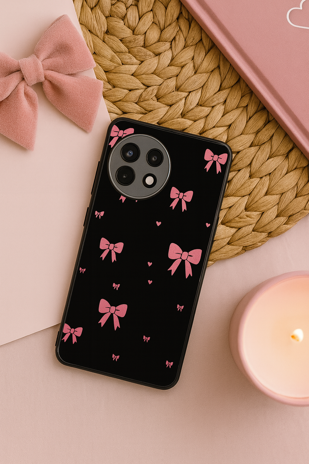 Glam Bow Premium Glass Back Cover For One Plus 13, 12, 11, 10, Nord Series The Case & Co