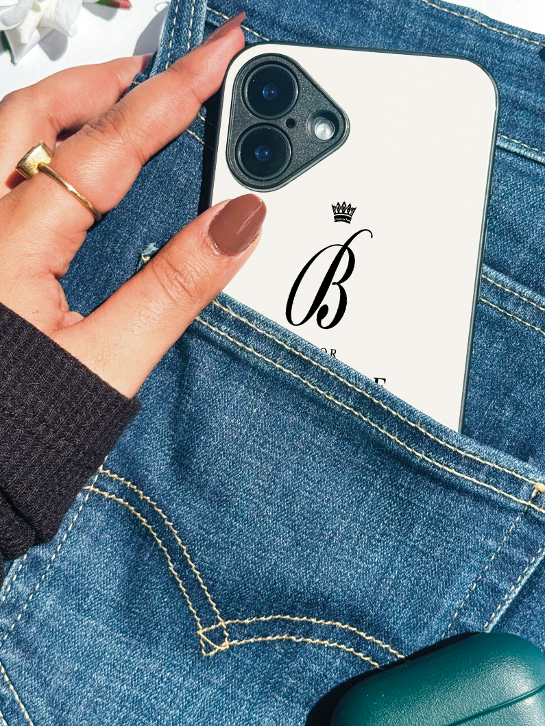 Gossip Girl Crowned Initials Premium Glass Back Cover For iPhone 11,12,13,14,15,16,17 Models The Case & Co