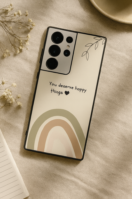 Happy Things Premium Glass Back Cover For Galaxy S, A, M & F Series The Case & Co