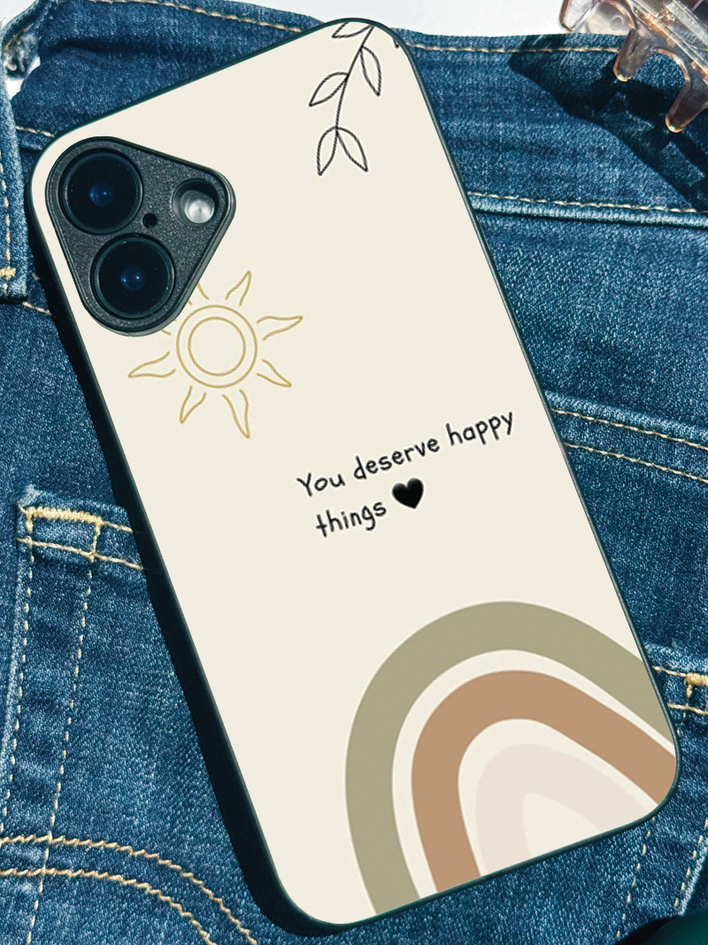 Happy Things Premium Glass Back Cover For iPhone 11,12,13,14,15,16,17 Models The Case & Co