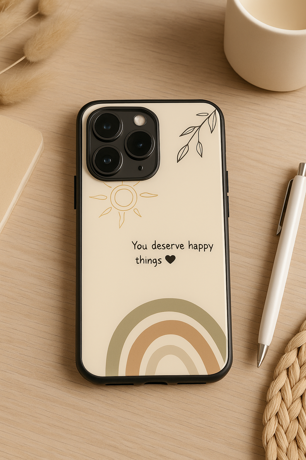 Happy Things Premium Glass Back Cover For iPhone 11,12,13,14,15,16,17 Models The Case & Co