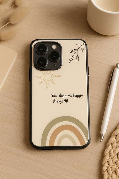 Happy Things Premium Glass Back Cover For iPhone 11,12,13,14,15,16,17 Models The Case & Co