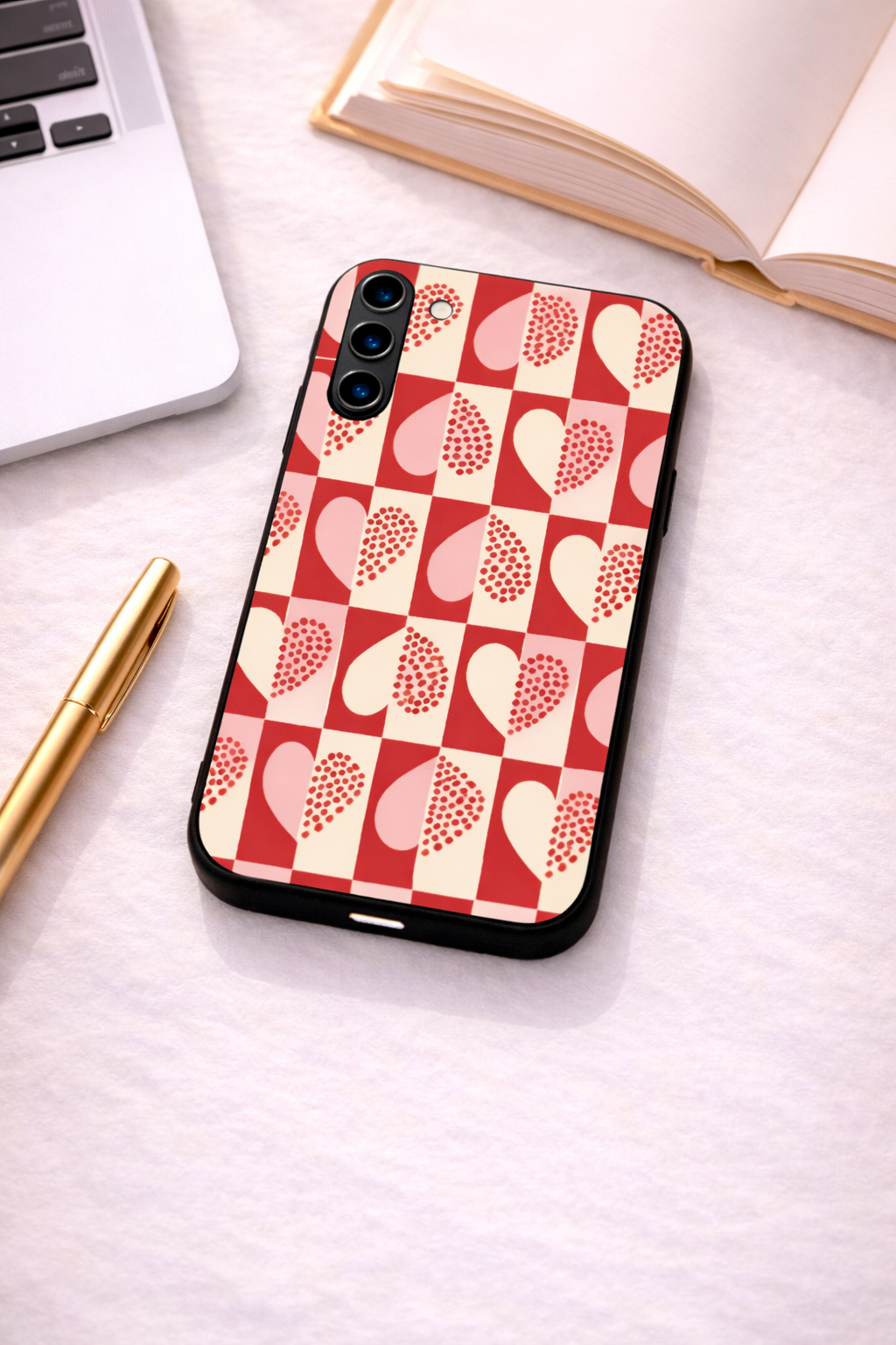 Hearts Pattern Premium Glass Back Cover For Galaxy S, A, M & F Series The Case & Co