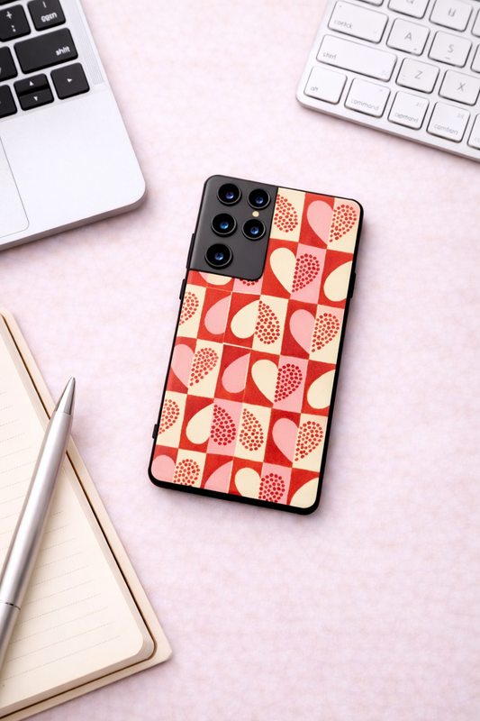 Hearts Pattern Premium Glass Back Cover For Galaxy S, A, M & F Series The Case & Co