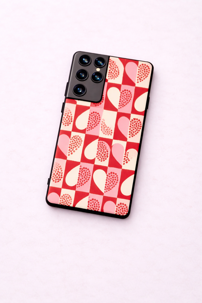 Hearts Pattern Premium Glass Back Cover For Galaxy S, A, M & F Series The Case & Co