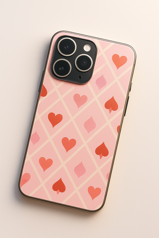 Hearts Play Premium Glass Back Cover For iPhone 11,12,13,14,15,16,17 Models The Case & Co