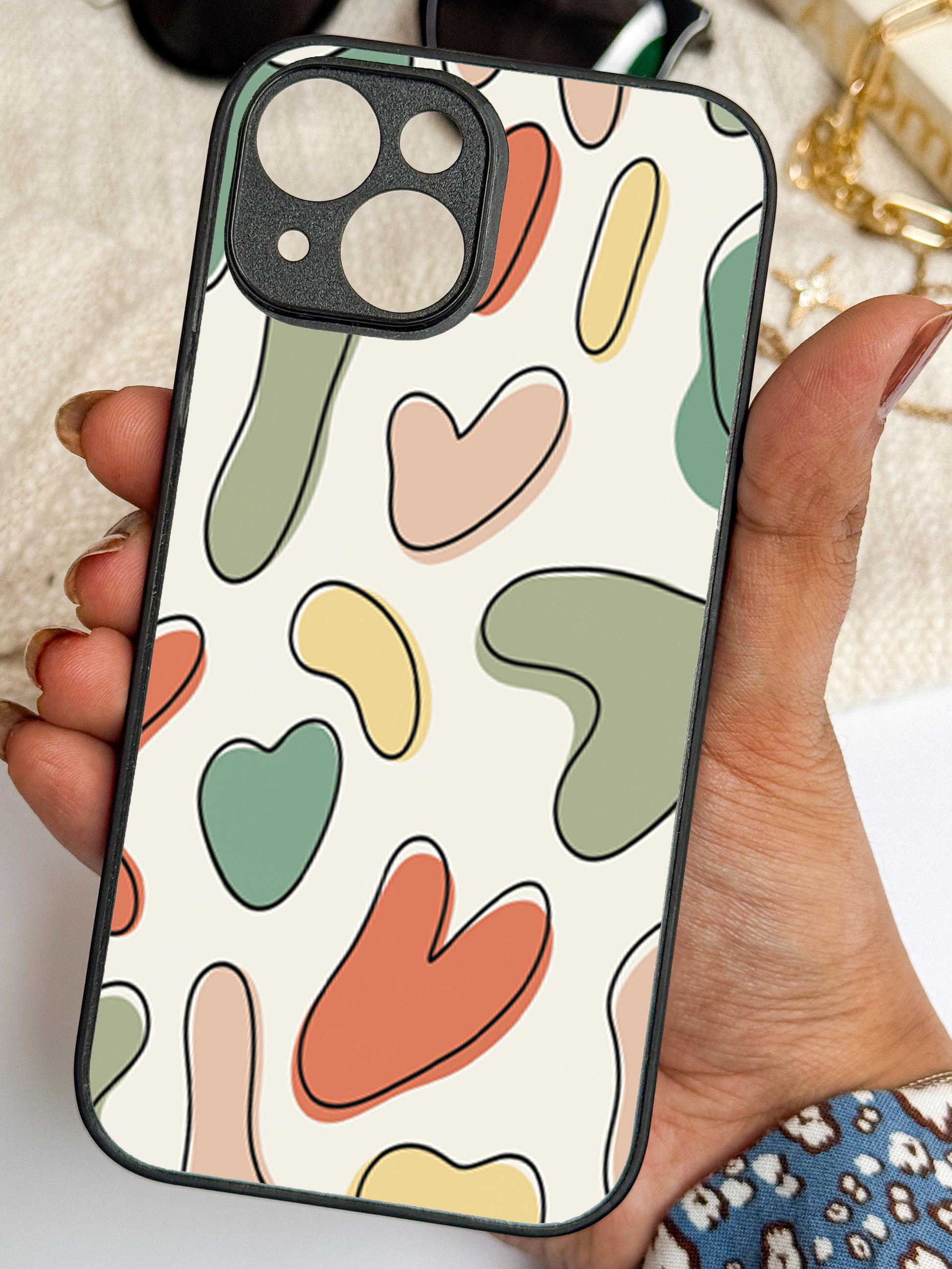 Heartsy Abstract Premium Glass Back Cover For iPhone 11,12,13,14,15,16,17 Models The Case & Co