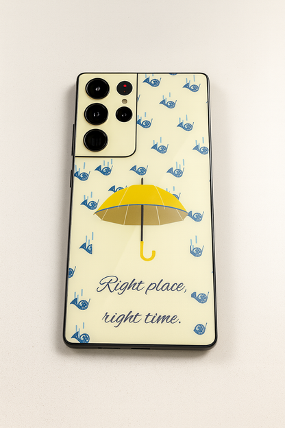 HIMYM Right Place Right Time Premium Glass Back Cover For Galaxy S, A, M & F Series The Case & Co