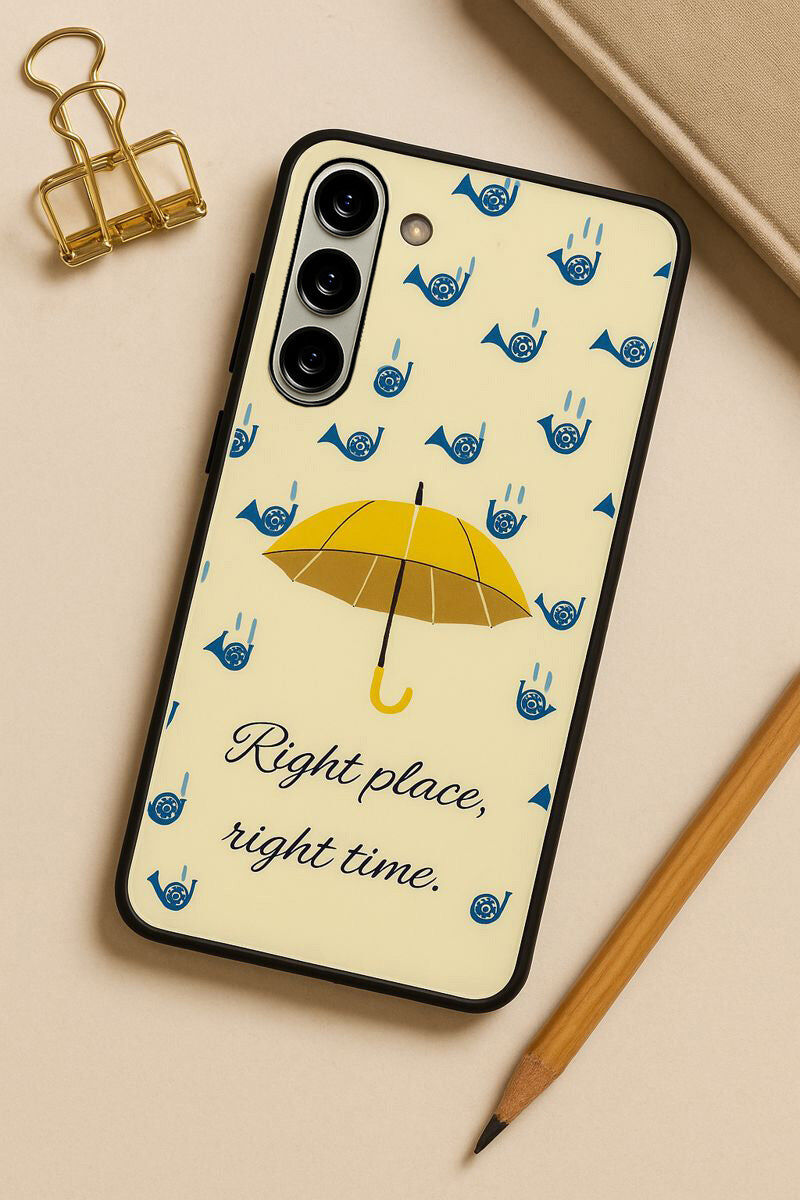 HIMYM Right Place Right Time Premium Glass Back Cover For Galaxy S, A, M & F Series The Case & Co