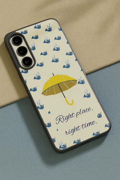 HIMYM Right Place Right Time Premium Glass Back Cover For Galaxy S, A, M & F Series The Case & Co