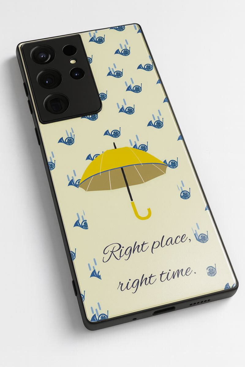 HIMYM Right Place Right Time Premium Glass Back Cover For Galaxy S, A, M & F Series The Case & Co