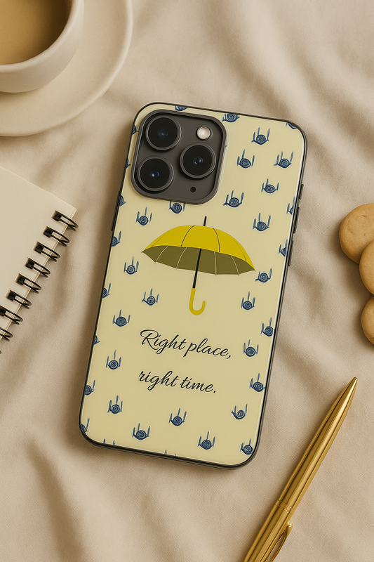 HIMYM Right Place Right Time Premium Glass Back Cover For iPhone 11,12,13,14,15,16,17 Models The Case & Co