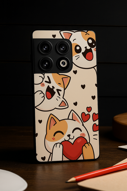 Kitty Love Premium Glass Back Cover For One Plus 13, 12, 11, 10, Nord Series The Case & Co
