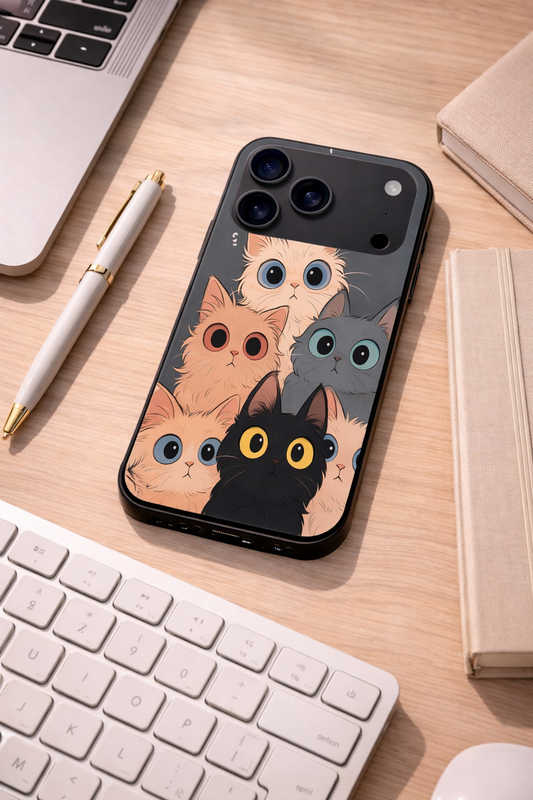 Kitty Mania  Premium Glass Back Cover For iPhone 11,12,13,14,15,16,17 Models The Case & Co