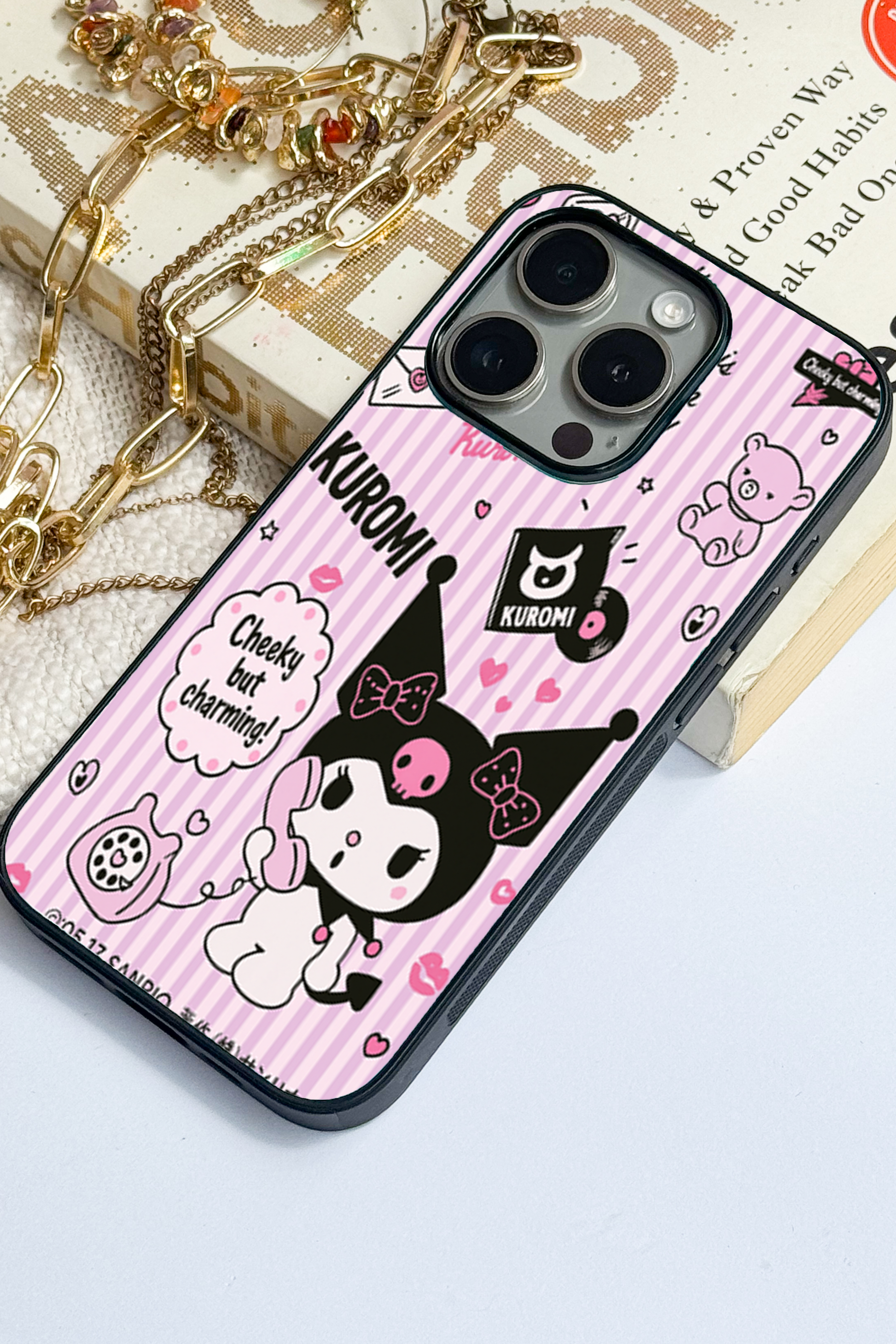Kuromi Cat Premium Glass Back Cover For iPhone 11,12,13,14,15,16,17 Models The Case & Co