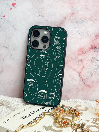 Line Art Lady  Premium Glass Back Cover For iPhone 11,12,13,14,15,16,17 Models The Case & Co