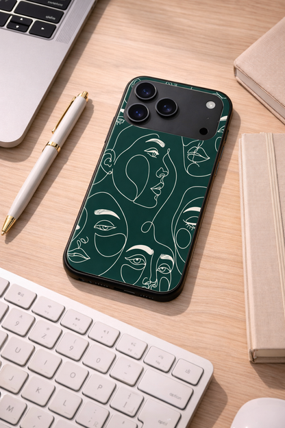 Line Art Lady  Premium Glass Back Cover For iPhone 11,12,13,14,15,16,17 Models The Case & Co