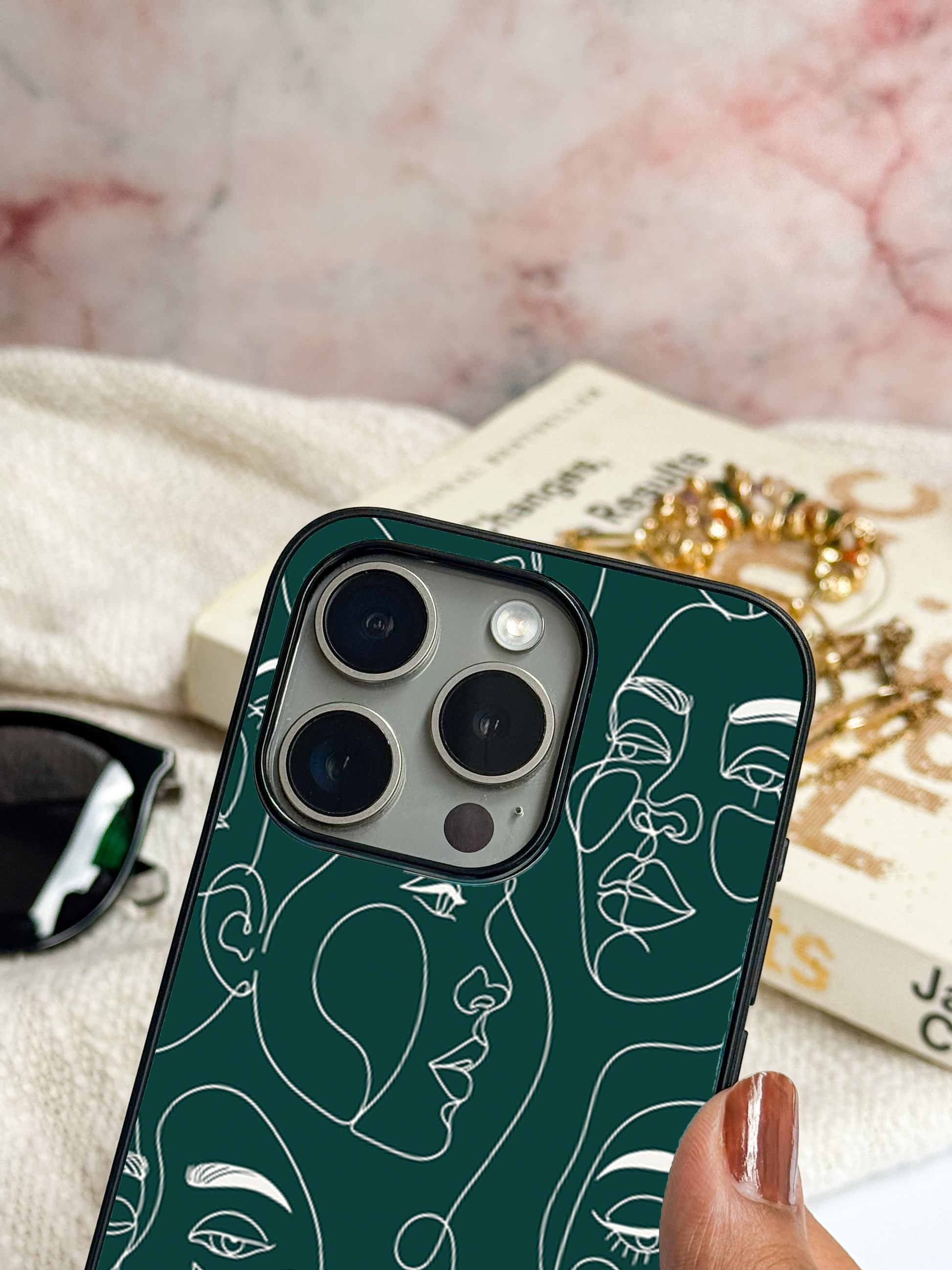 Line Art Lady  Premium Glass Back Cover For iPhone 11,12,13,14,15,16,17 Models The Case & Co