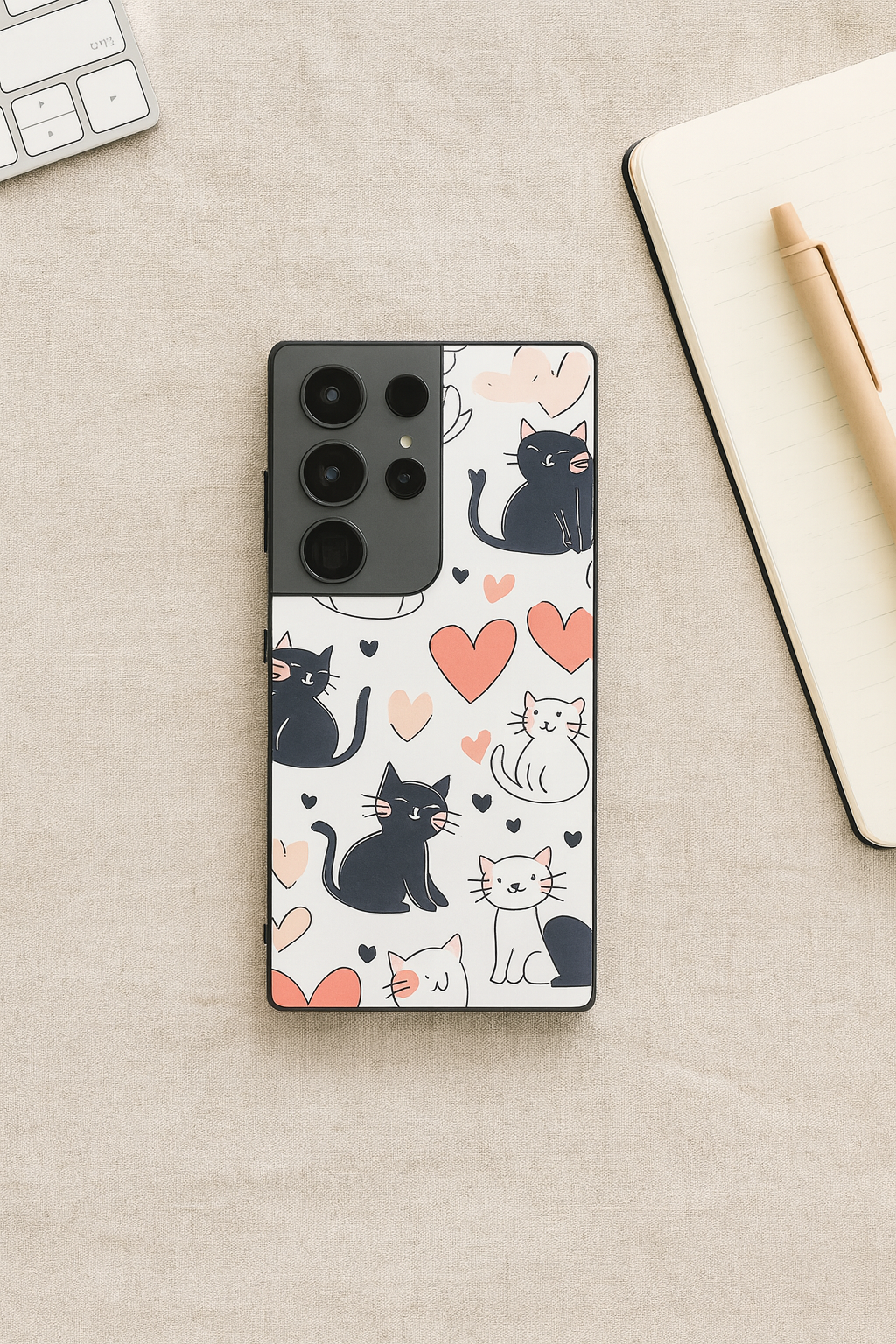 Meowgical Hearts Premium Glass Back Cover For Galaxy S, A, M & F Series The Case & Co