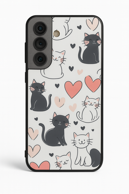 Meowgical Hearts Premium Glass Back Cover For Galaxy S, A, M & F Series The Case & Co