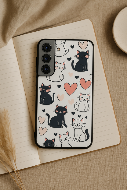 Meowgical Hearts Premium Glass Back Cover For Galaxy S, A, M & F Series The Case & Co