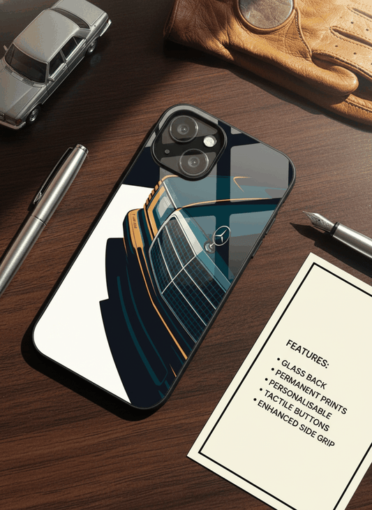 Minimal Car Sketch Glass Back Cover For iPhone 11-17 The Case & Co