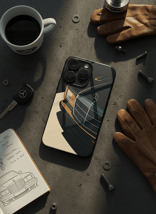 Minimal Car Sketch Glass Back Cover For iPhone 11-17 The Case & Co