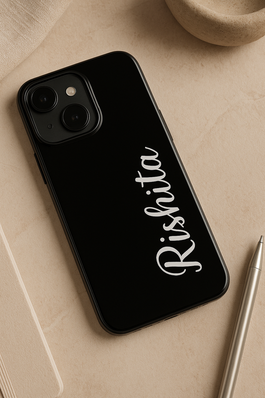 Minimal Luxe Personalised Name Premium Glass Back Cover For iPhone 11,12,13,14,15,16,17 Models The Case & Co