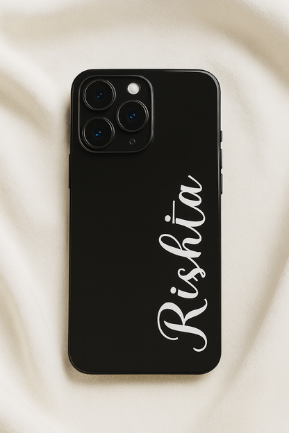 Minimal Luxe Personalised Name Premium Glass Back Cover For iPhone 11,12,13,14,15,16,17 Models The Case & Co