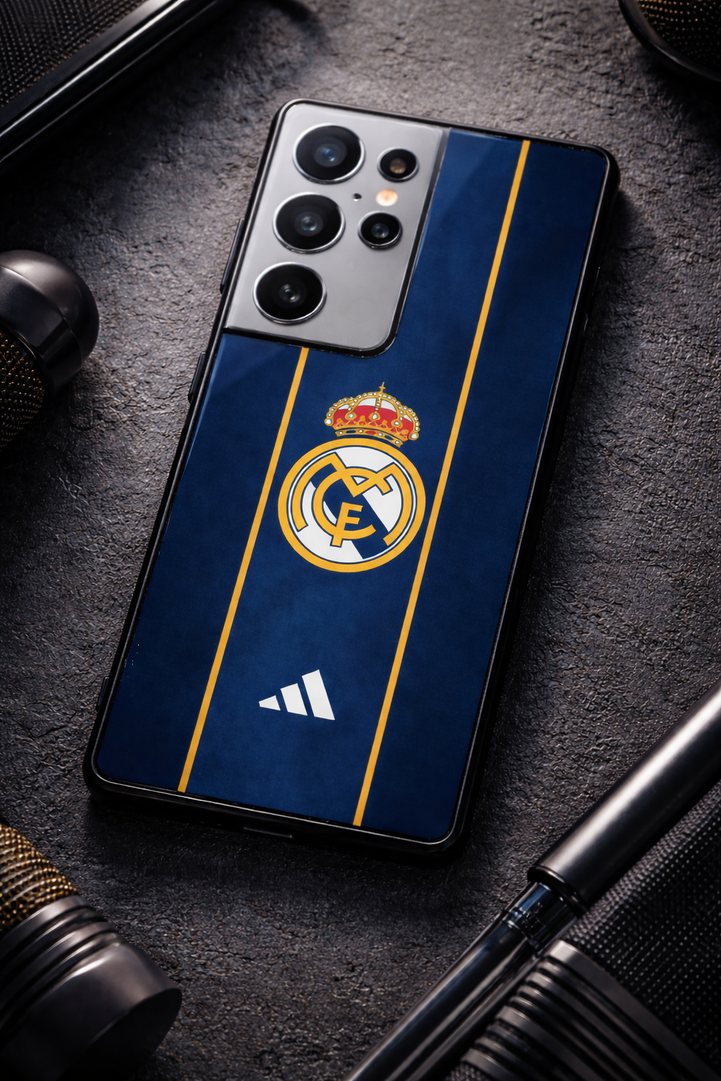 Navy Gold Reign Premium Glass Back Cover For Galaxy S, A, M & F Series The Case & Co