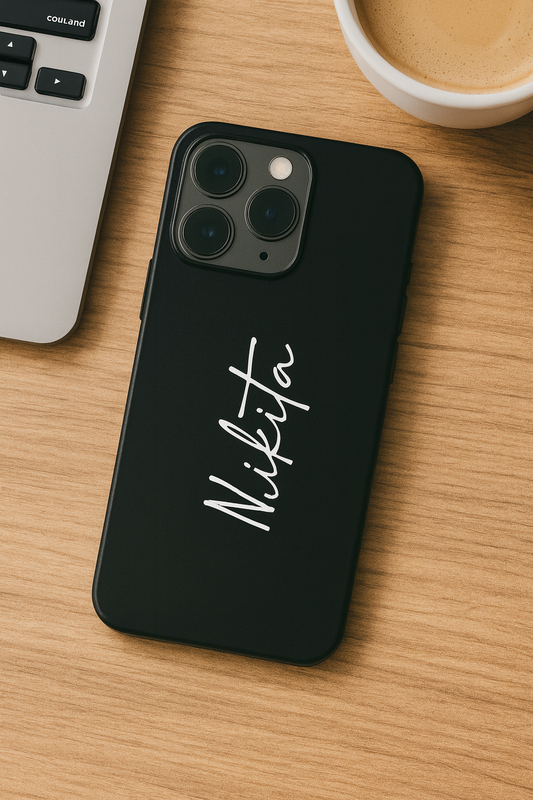 Noir Signature Personalised Name Premium Glass Back Cover For iPhone 11,12,13,14,15,16,17 Models The Case & Co