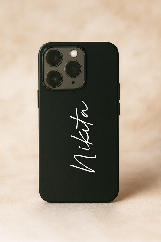 Noir Signature Personalised Name Premium Glass Back Cover For iPhone 11,12,13,14,15,16,17 Models The Case & Co
