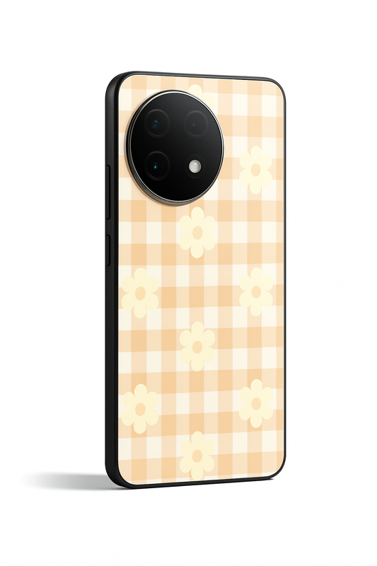 Nude Floral Checks Glass Back Cover For One Plus 13, 12, 11, 10, Nord Series The Case & Co