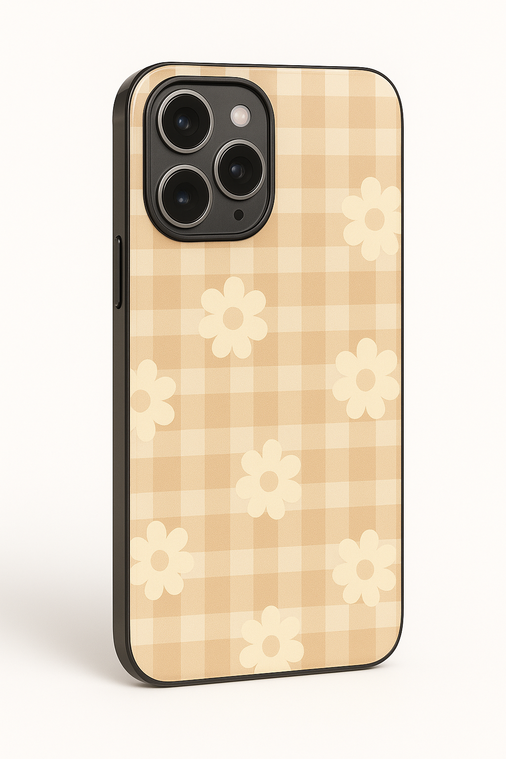 Nude Floral Checks Premium Glass Back Cover For iPhone 11,12,13,14,15,16,17 Models The Case & Co