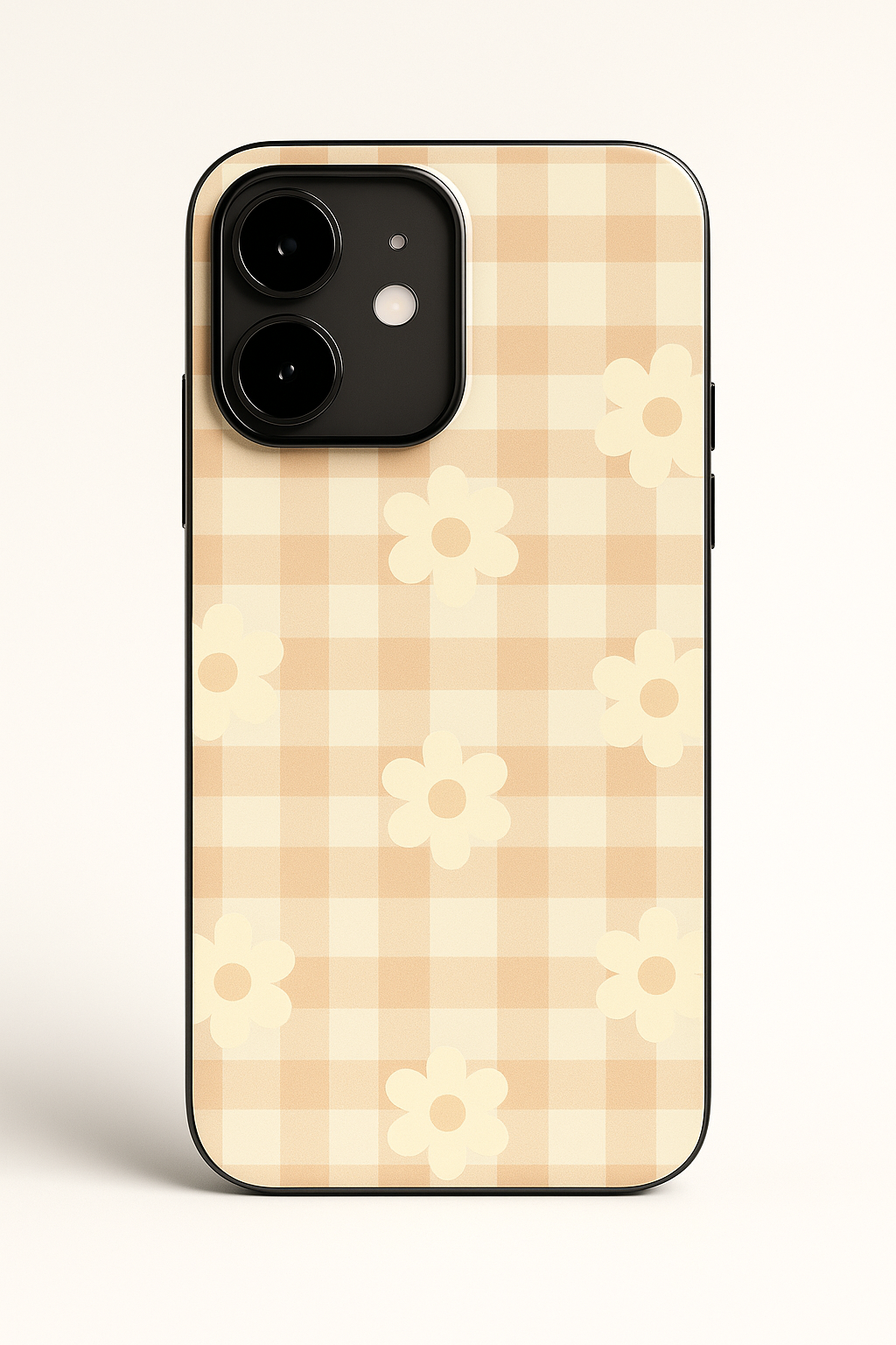 Nude Floral Checks Premium Glass Back Cover For iPhone 11,12,13,14,15,16,17 Models The Case & Co