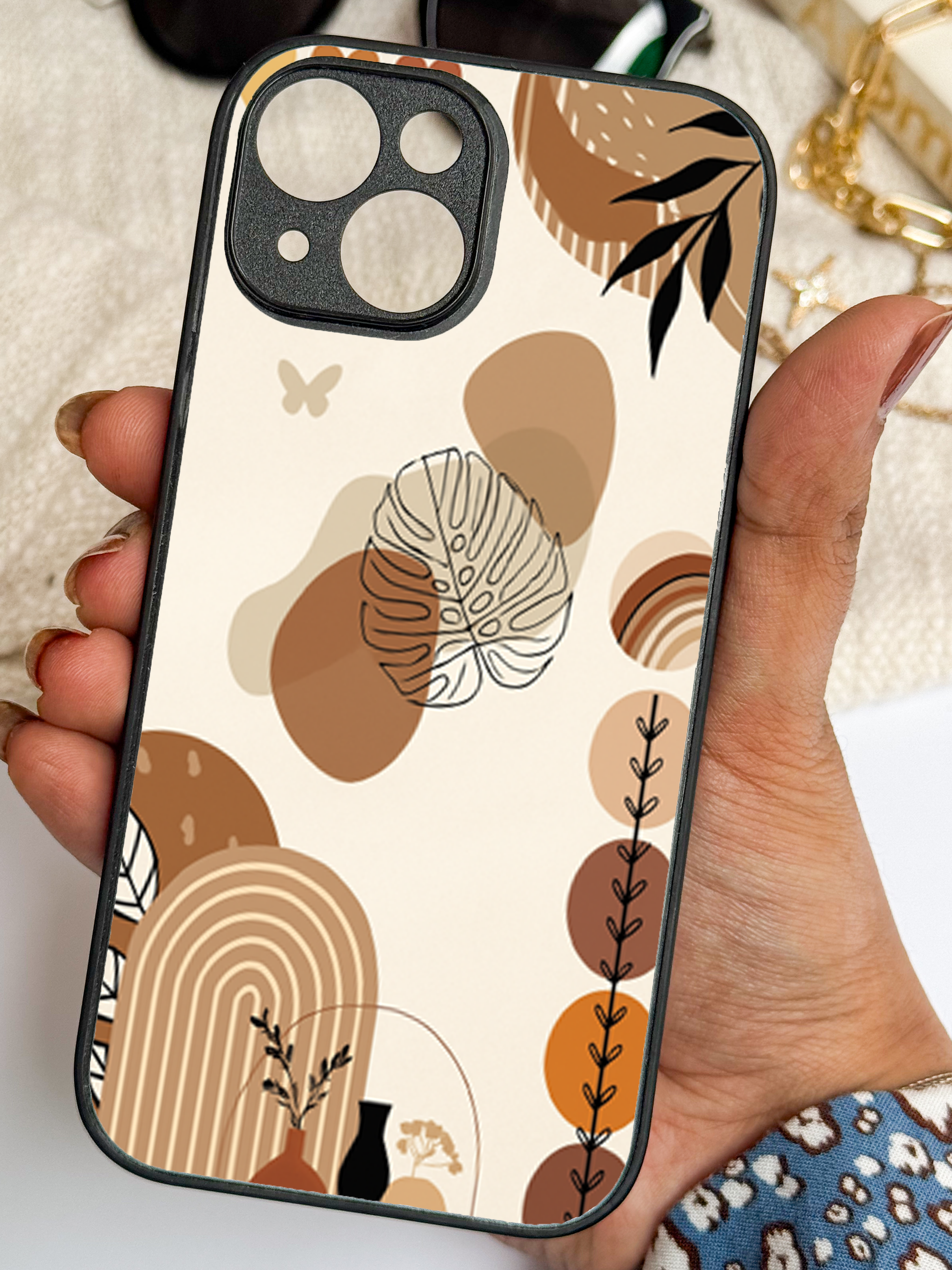 Organic Aura Premium Glass Back Cover For iPhone 11,12,13,14,15,16,17 Models The Case & Co