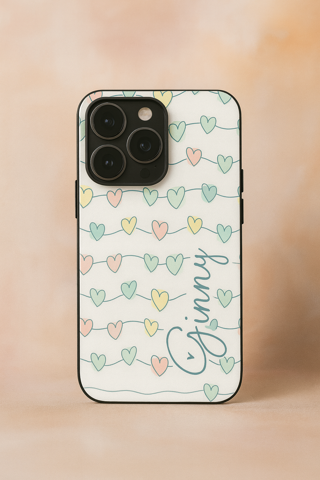 Pastel Strings Loops Personalised Name Premium Glass Back Cover For iPhone 11,12,13,14,15,16,17 Models The Case & Co