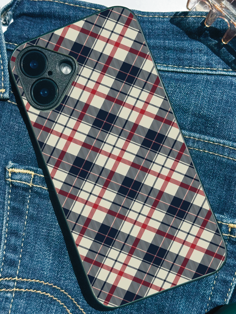 Plaid Perfection Premium Glass Back Cover For iPhone 11,12,13,14,15,16,17 Models The Case & Co