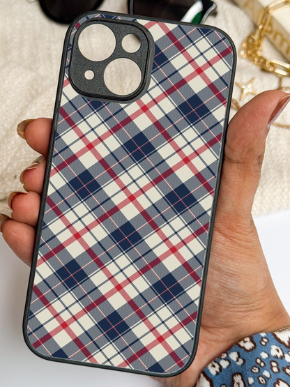 Plaid Perfection Premium Glass Back Cover For iPhone 11,12,13,14,15,16,17 Models The Case & Co