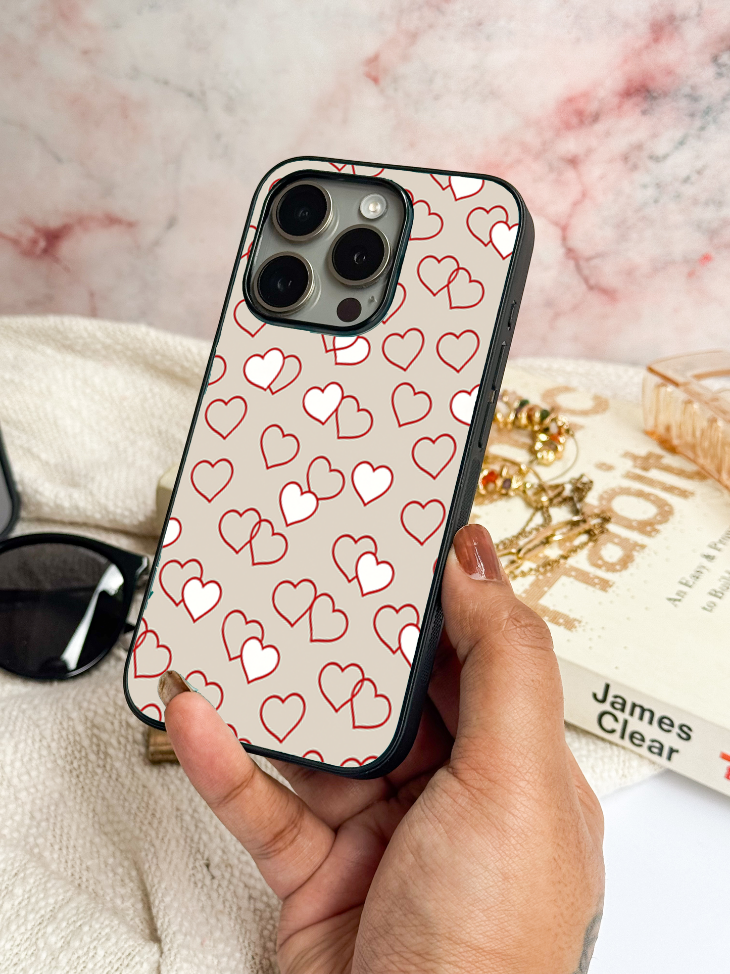 Puzzled Hearts Premium Glass Back Cover For iPhone 11,12,13,14,15,16,17 Models The Case & Co