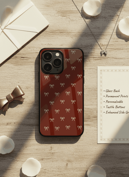 Red Bow Beaut Glass Back Cover For iPhone 11-17 The Case & Co