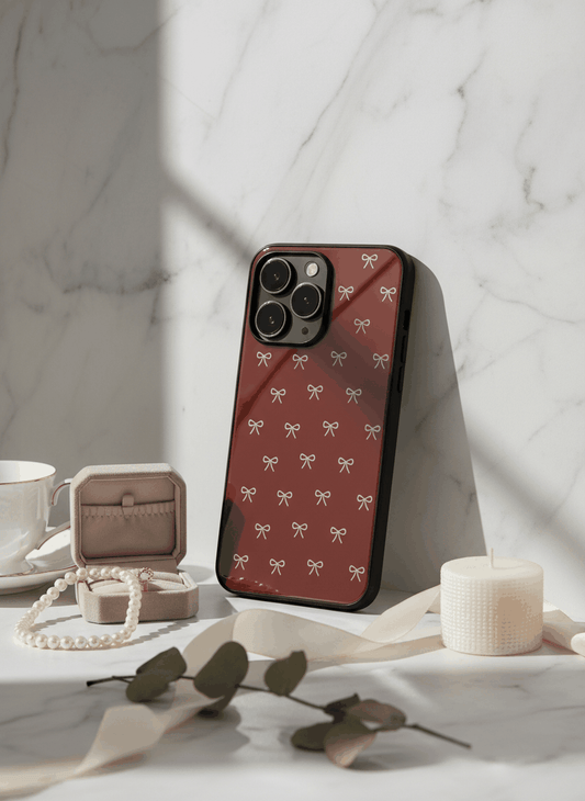 Red Bow Beaut Glass Back Cover For iPhone 11-17 The Case & Co