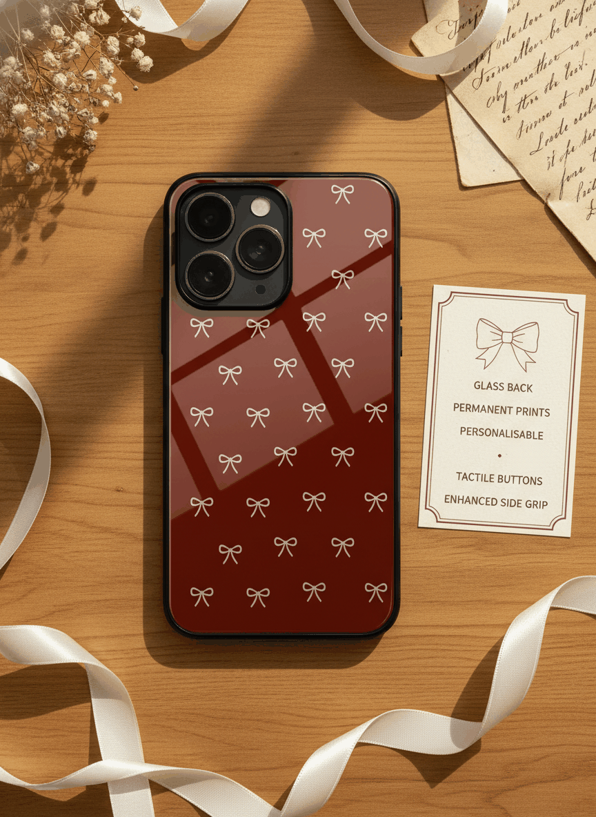 Red Bow Beaut Glass Back Cover For iPhone 11-17 The Case & Co