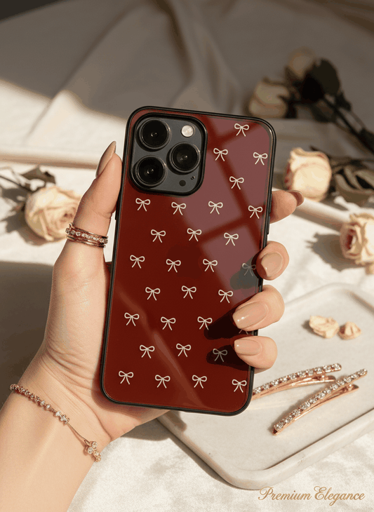 Red Bow Beaut Glass Back Cover For iPhone 11-17 The Case & Co