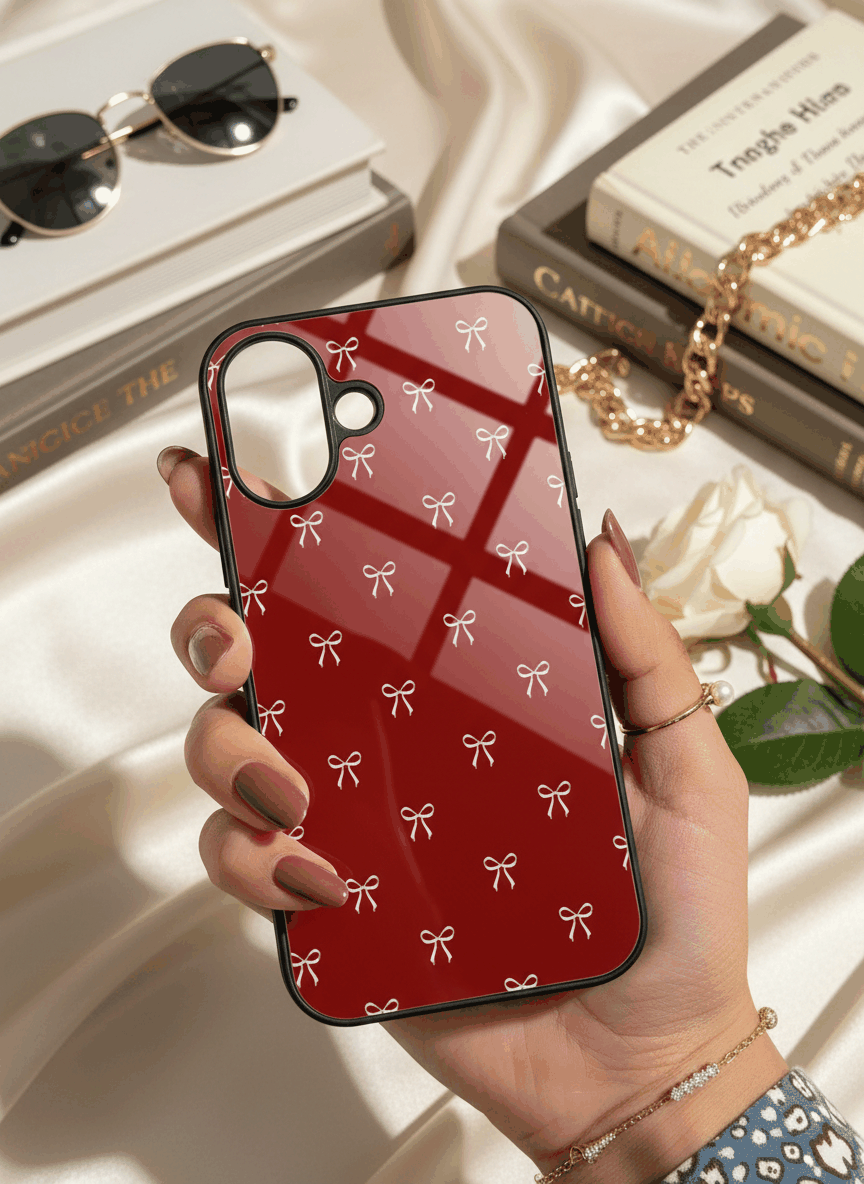 Red Bow Beaut Premium Glass Back Cover For iPhone 11,12,13,14,15,16,17 Models The Case & Co