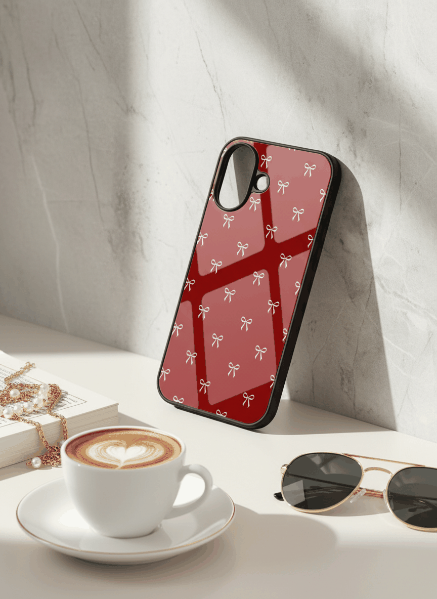Red Bow Beaut Premium Glass Back Cover For iPhone 11,12,13,14,15,16,17 Models The Case & Co