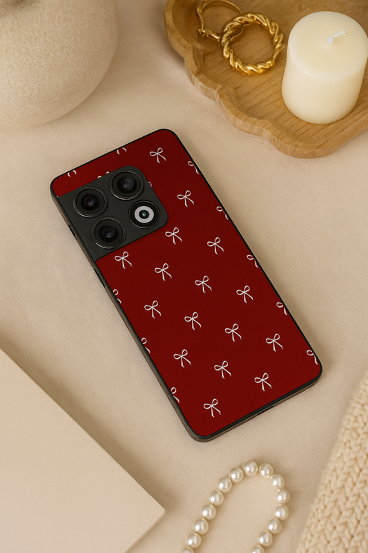 Red Bow Beaut Premium Glass Back Cover For One Plus 13, 12, 11, 10, Nord Series The Case & Co